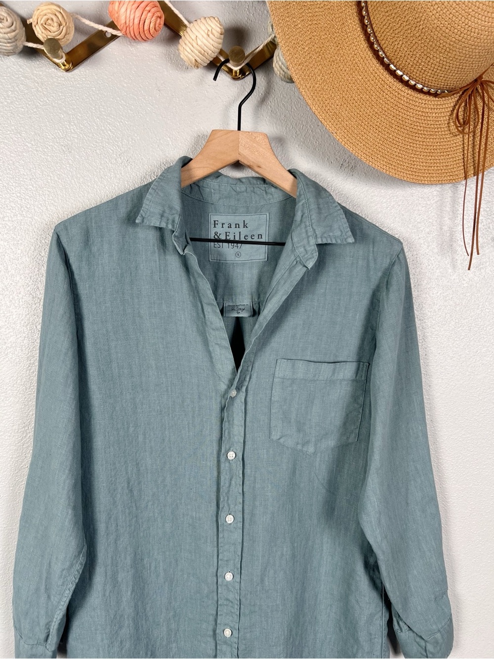 Frank & Eileen Rory Maxi Shirt Dress Eucalyptus Washed Linen Size Small - Picture 3 of 8